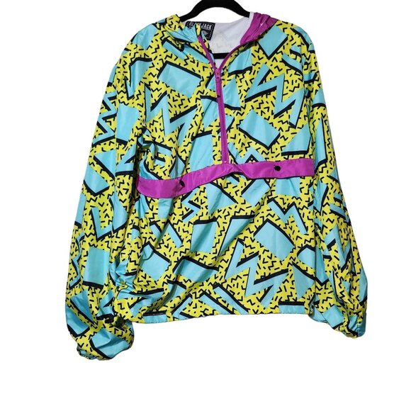 BlackJack 1999 Usa Retro‎ Vintage Windbreaker Resort Geometric Print/Hood Jacket - Picture 1 of 3